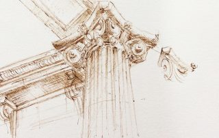 Dessin plume et encre - Colonne du Louvre Paris par Aga Werner