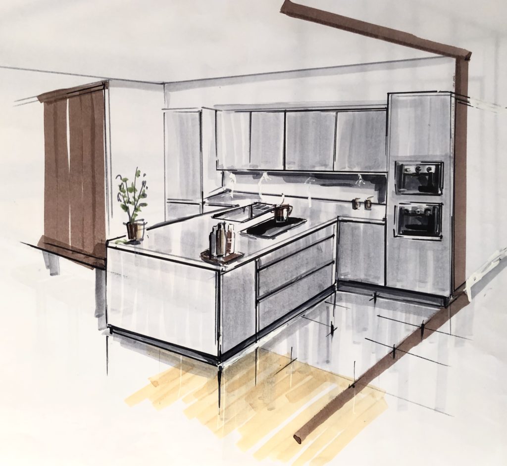 D’aménagement intérieur Cuisine dessin à la main 